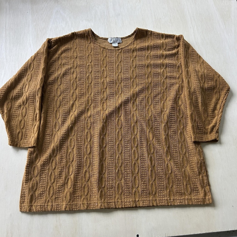 Jessica Roberts Sweater Womens 2X‎ Brown Textured Knit 3/4 Sleeve Pullover Plus